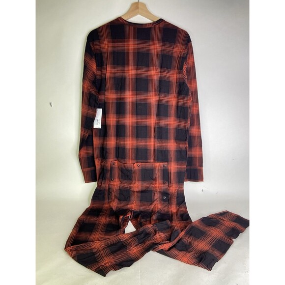 2xist Cotton Stretch Red Plaid One Piece Union Suit Pajama Sleepwear Mens Size L - Picture 1 of 11